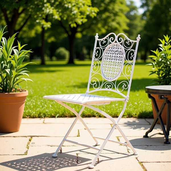 European-style Metal Wrought-Iron Outdoor Folding Chair Patio Balcony Lounge Chair Vintage Distressed Garden Table Chair Set Detail 3
