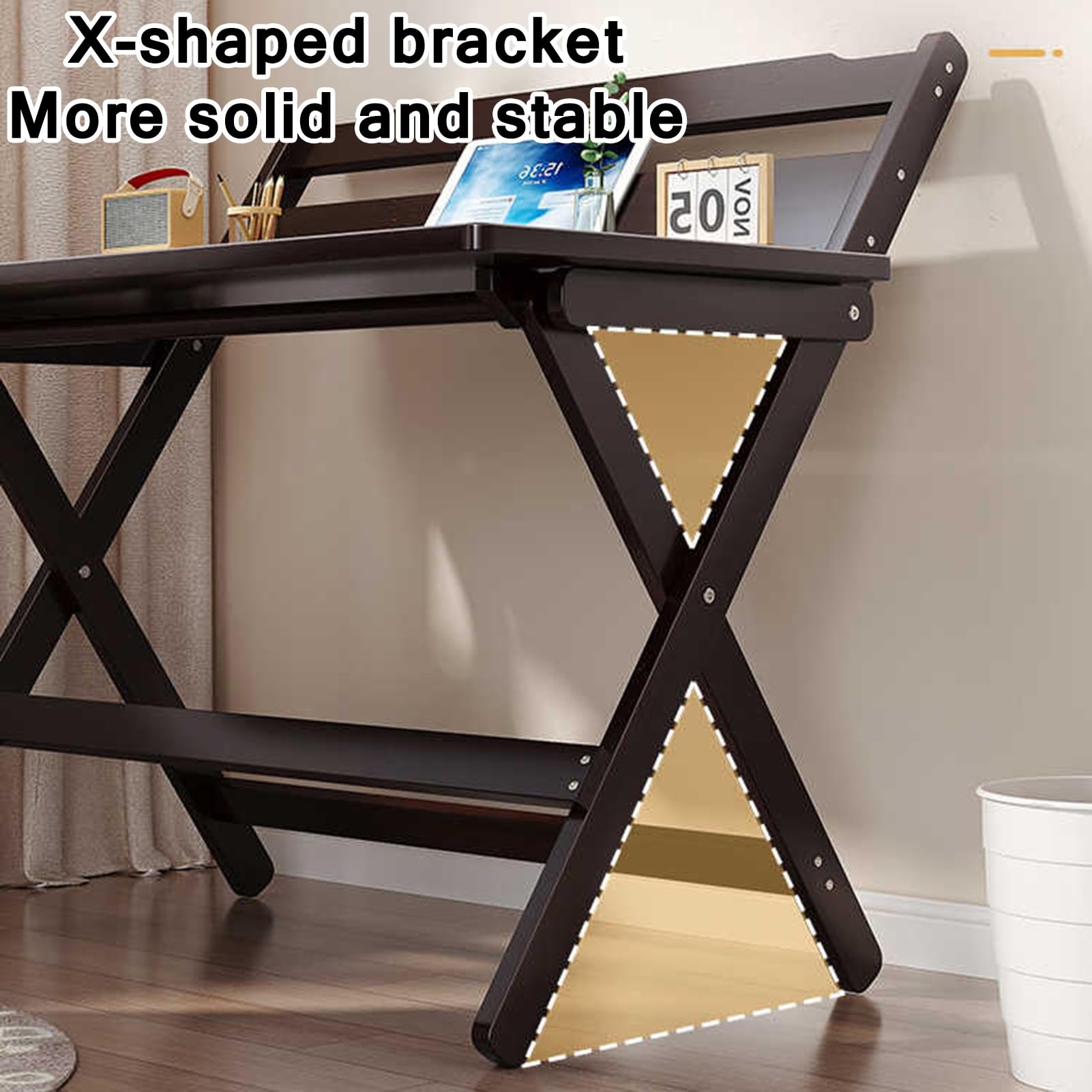 Bamboo Eco-Friendly Portable Adjustable Height Folding Table Chair Set Student Writing Computer Desk Living Study Desk Bookcase