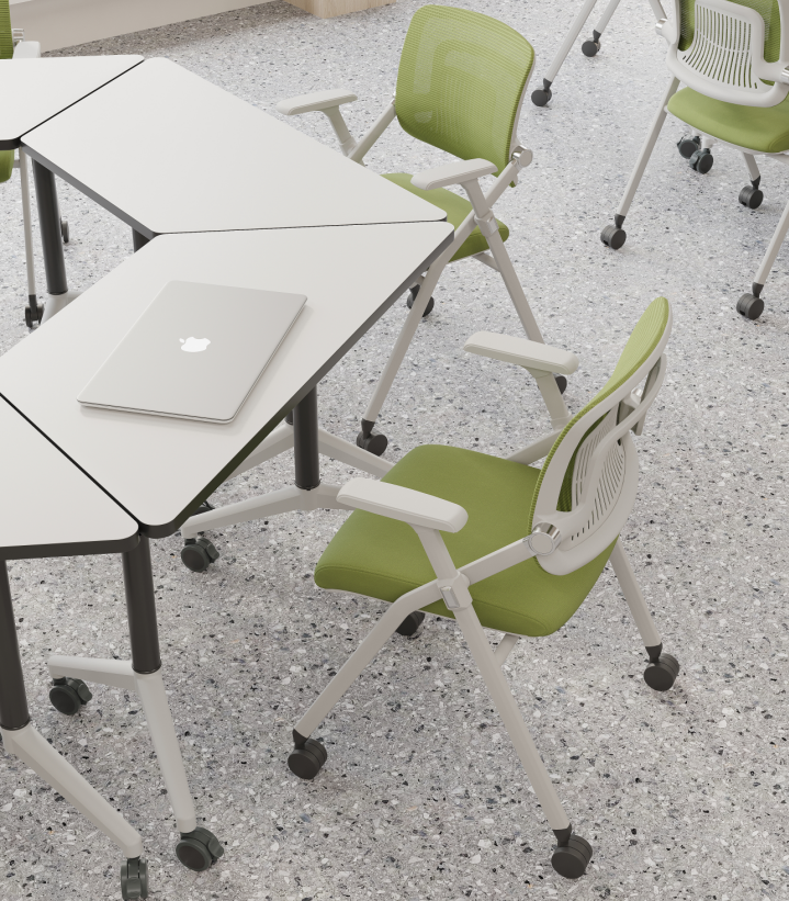 Black Mesh Folding Meeting Chair with Wheels Waiting Room Stackable Conference Room Training Chair with Writing Board