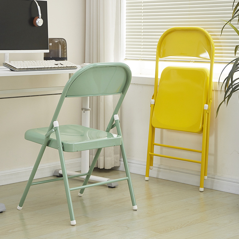 Wrought Iron Folding Chair | Portable Dining Stool with Backrest | Easy-Carry Design for Home &amp; Kitchen
