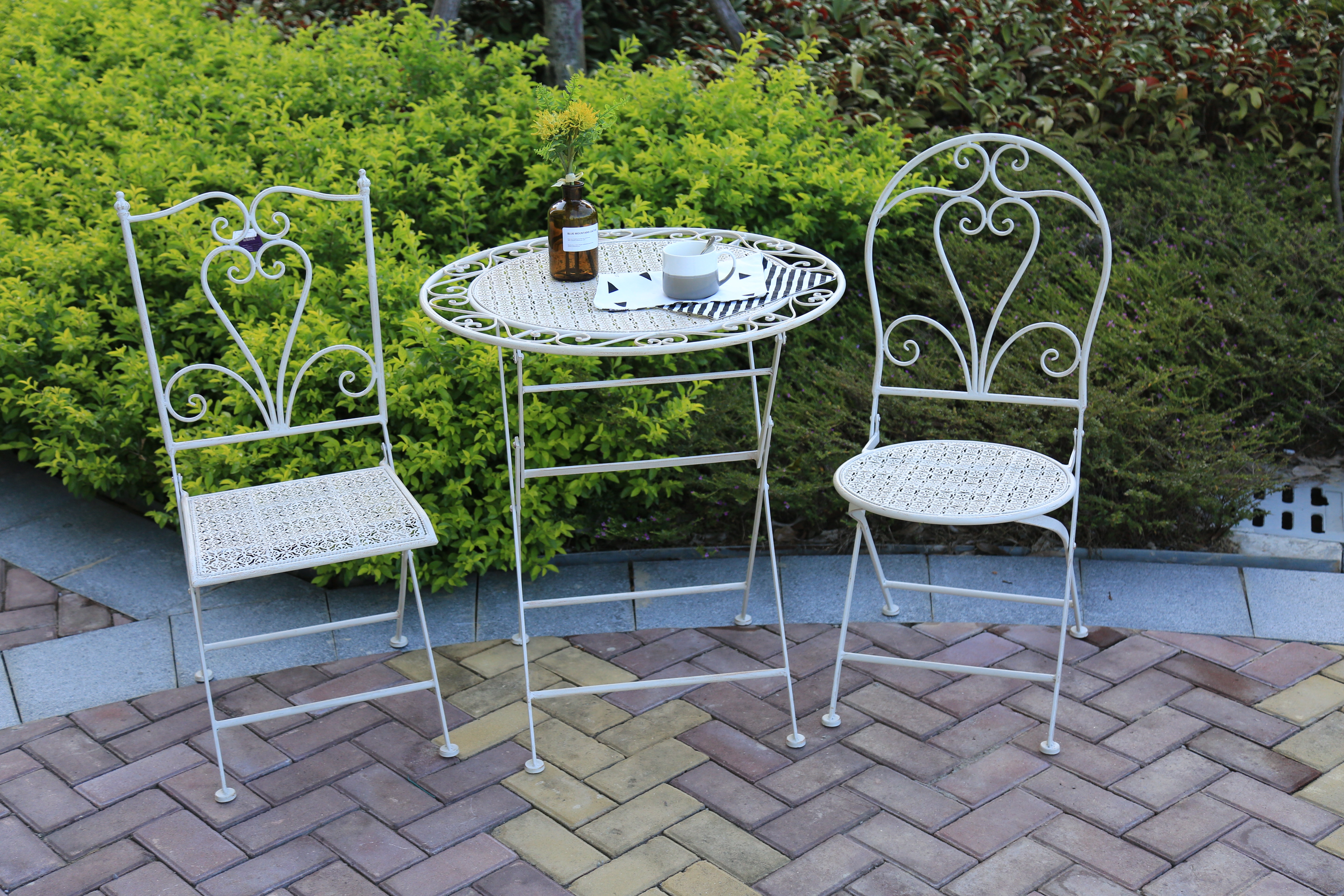 HE-1315 Wedding Outdoor Garden Decorative White Metal Folding Chair Folding Outdoor Bistro Garden Metal Wrought Iron Chairs