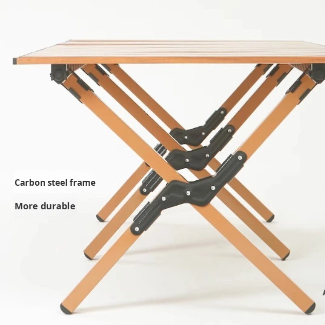 Modern Design Outdoor Folding Wood Grain Egg Roll Table Portable Stall Picnic BBQ Leisure Camping Table Chairs Slanted Leg Table
