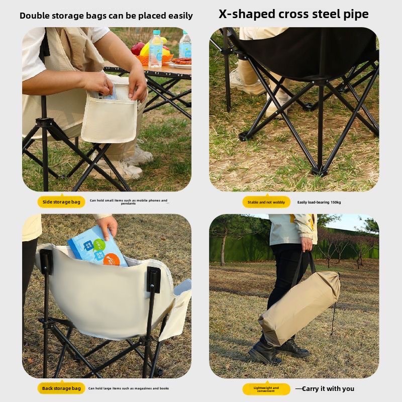 Wholesale Portable Outdoor Moon Chair with Backrest Aluminum Folding Stool for Home Camping Fishing Leisure