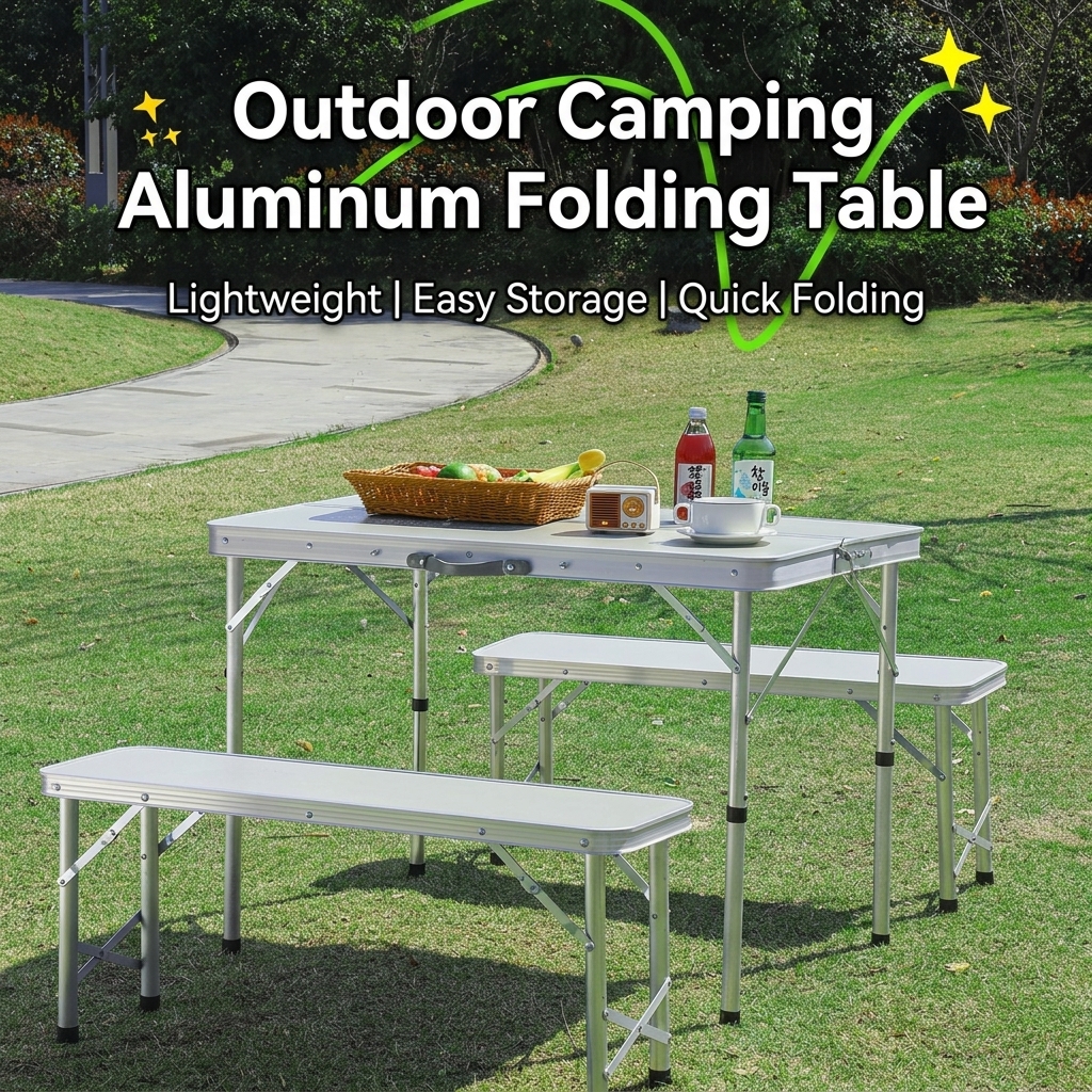OEM ODM Custom Size Aluminum Folding Camping Table Set 1 Table with 2 Chairs Handheld Suitcase Style for Garden Picnic Travel