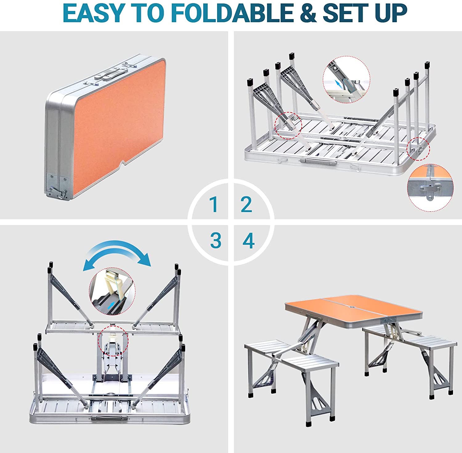 Camping Aluminum Table and Chair Suitcase Portable Picnic Foldable Fold Table With Chairs