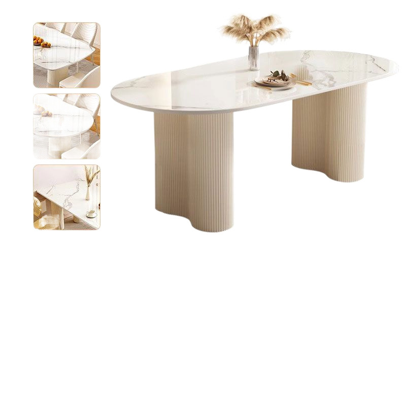 Modern Minimalist Cream-Style Small Apartment Dining Table Chair Set French-Style Light Luxury Island Foldable 4-Seater Bamboo