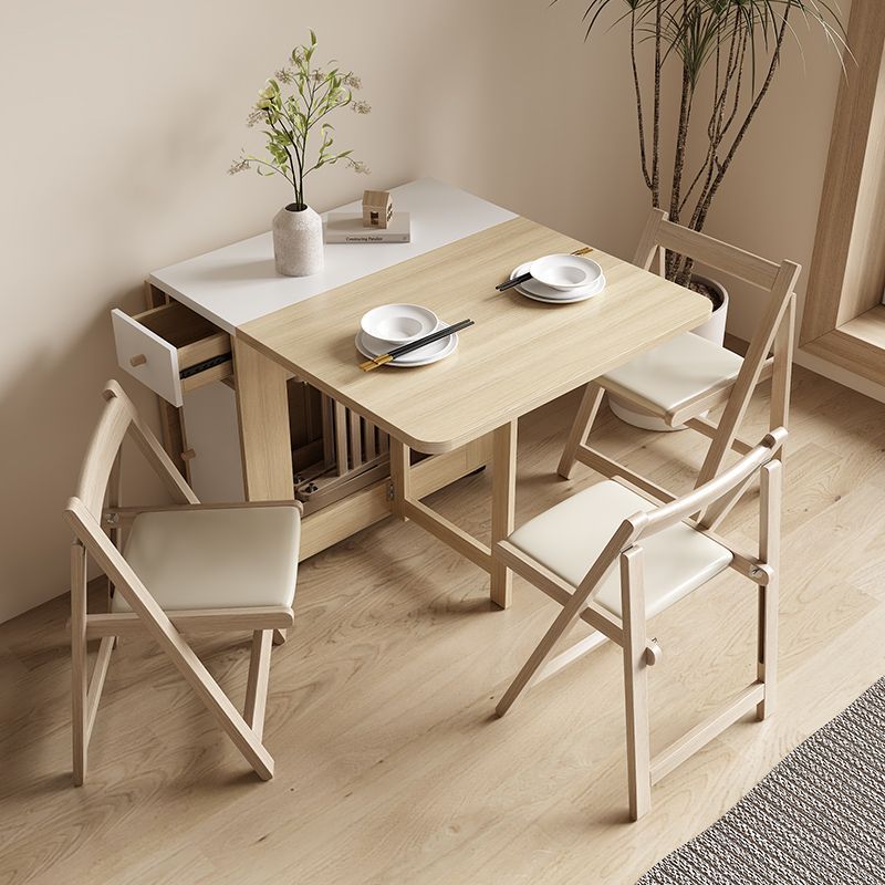 Bamboo Cream-style Small Household Dining Table Foldable Movable Simple Multi-functional Table and Chair Set