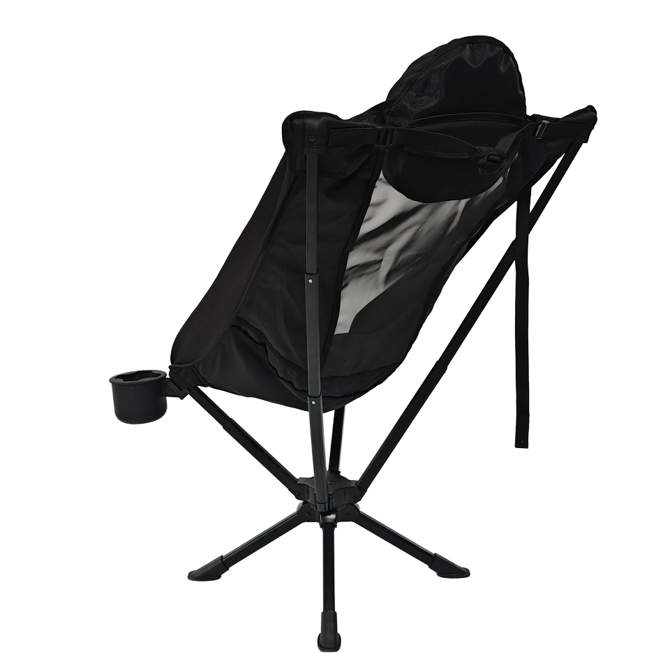 High Back Swivel Folding Chair Outdoor Camping Aluminum Alloy Modern Design with Silicone Cup Holder and Pillow for Beach Use