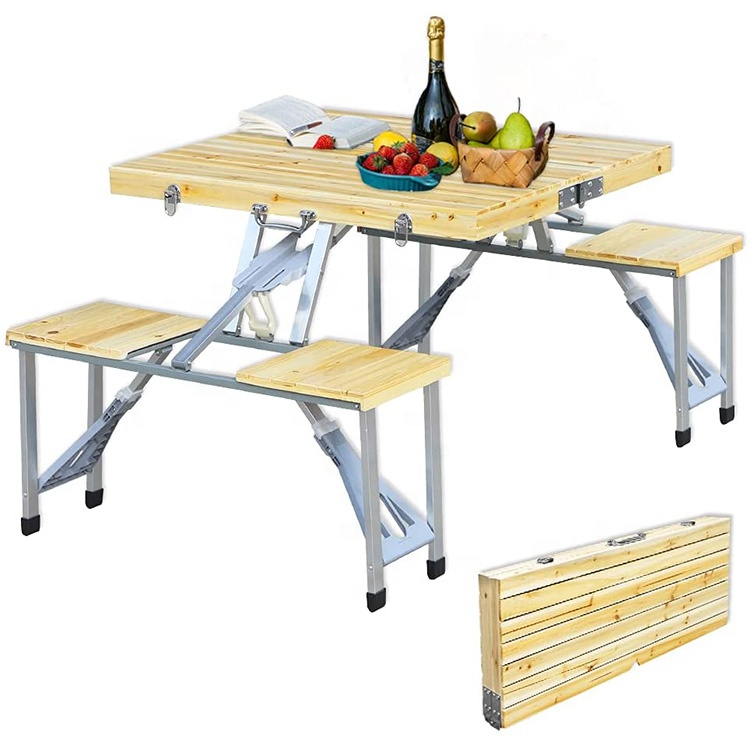 Portable Folding Camping Picnic Table with Seats Chairs and Umbrella Hole Suitcase Table for Indoor Patio Lawn Outdoor