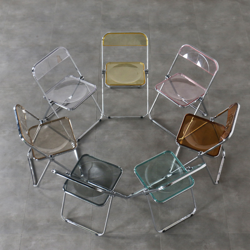Portable Transparent Crystal Acrylic Stainless Steel Frame Folding Event Chair Plastic Folding Chair