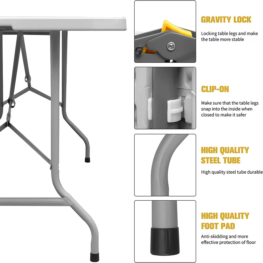 Foldin-Half Table Portable Suitcase Style Folding Camping Dining Table Indoor Outdoor Multipurpose Plastic Modern Desk