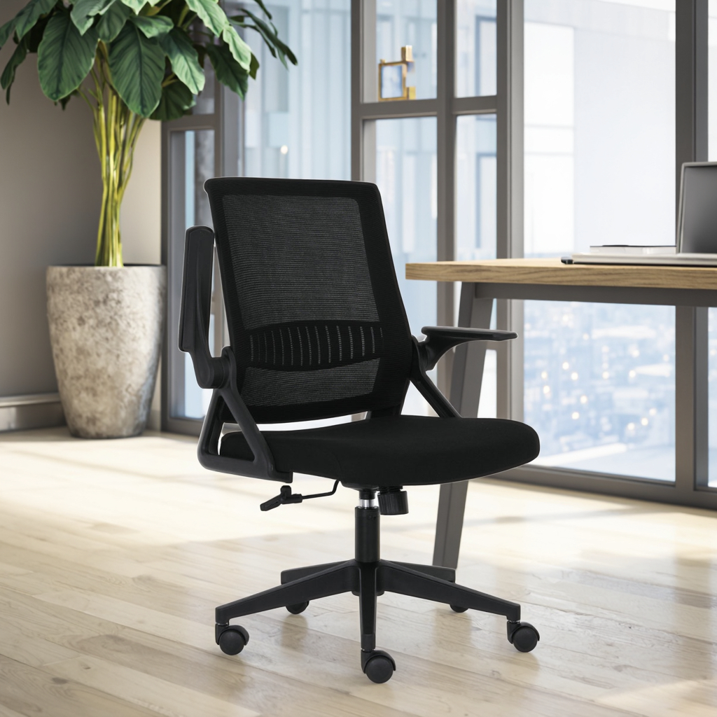 2024 Black Nordic Modern Style Swivel Office Chair for Kids Full Mesh Folding Visitor Task Chair with Comfortable Office Back