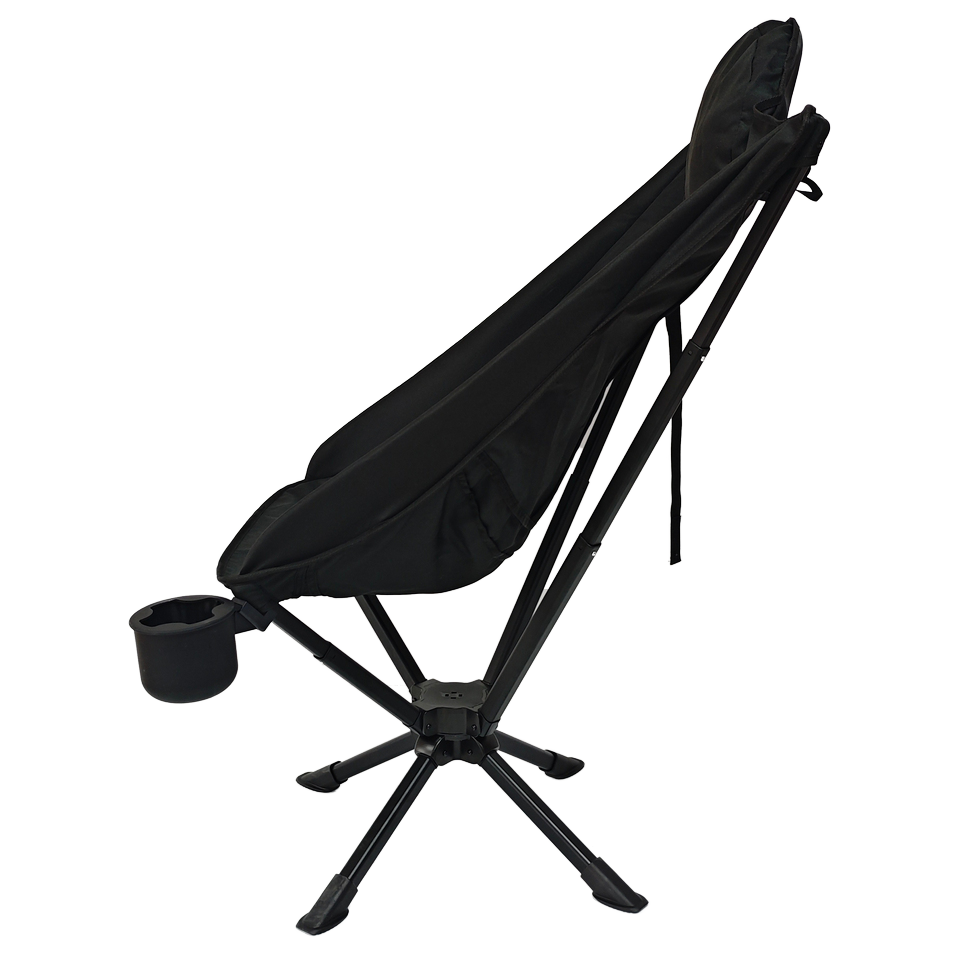 High Back Swivel Folding Chair Outdoor Camping Aluminum Alloy Modern Design with Silicone Cup Holder and Pillow for Beach Use