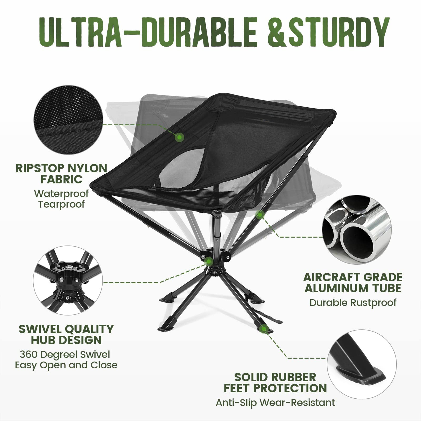 Portable Lightweight Aluminum Compact Outdoor Swivel Chair Adults Backpack Folding Chair for Camping Travel Hiking Beach Picnic