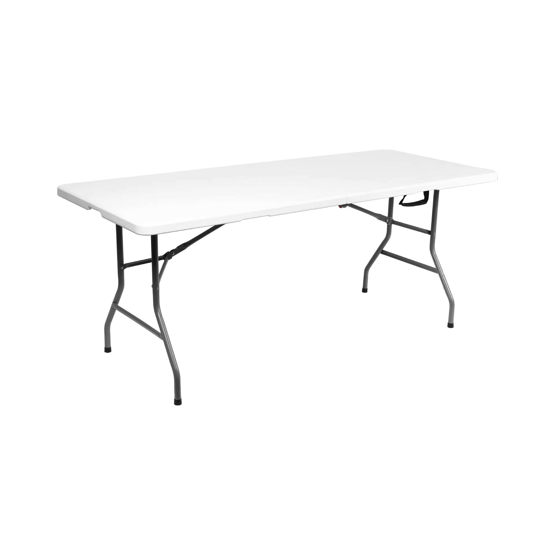 Bestselling Rectangular HDPE Plastic Resin Folding Table With Foldable Steel Legs.
