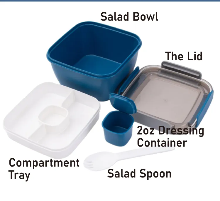 Blue Bento Salad Bowl with-Sauce Pot Integrated Spoon Airtight-Lid Outdoor Picnic Box
