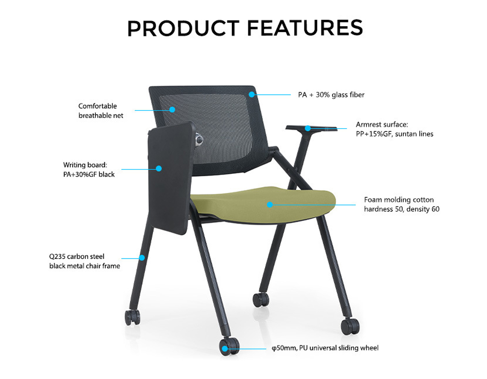 Ergonomic Folding Office Chair Mid Back Swivel Seminar Chair with Writing Pad