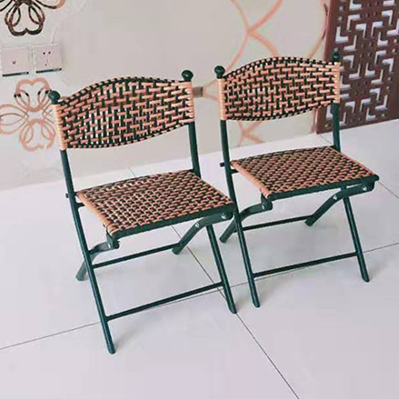 Modern Single Backrest Wrought Iron Metal Frame Folding Rattan Chair Tilting Manual Living Room Garden Outdoor Casual Use
