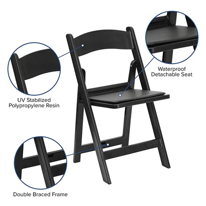 Hotel Garden Wedding Padded Plastic Black Resin Folding Chairs for Events