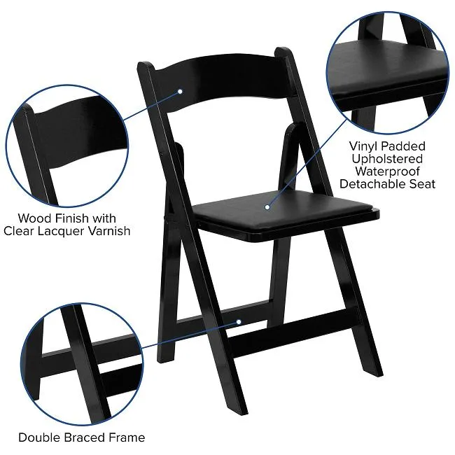 Hotel Garden Wedding Padded Plastic Black Resin Folding Chairs for Events
