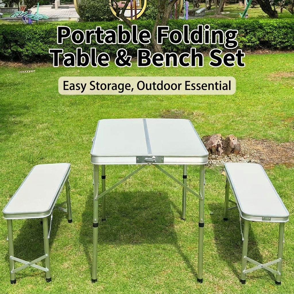 OEM ODM Custom Size Aluminum Folding Camping Table Set 1 Table with 2 Chairs Handheld Suitcase Style for Garden Picnic Travel