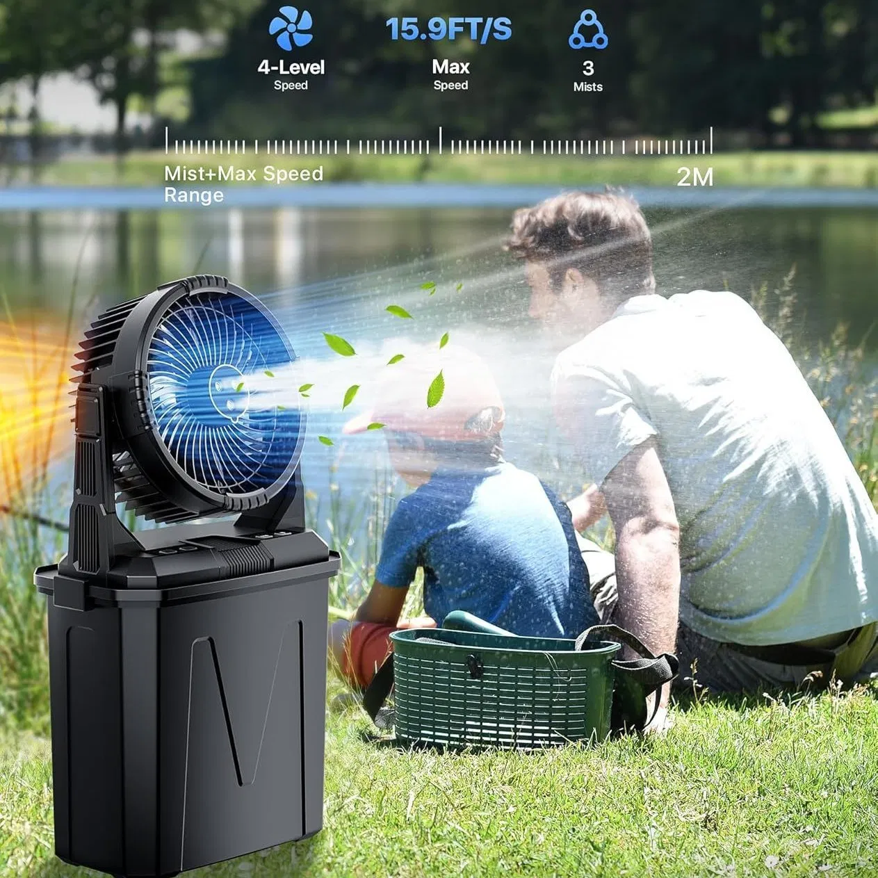 Long Battery Storage Portable Camping Mist Cooling Fan