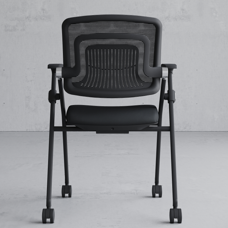 Black Mesh Folding Meeting Chair with Wheels Waiting Room Stackable Conference Room Training Chair with Writing Board