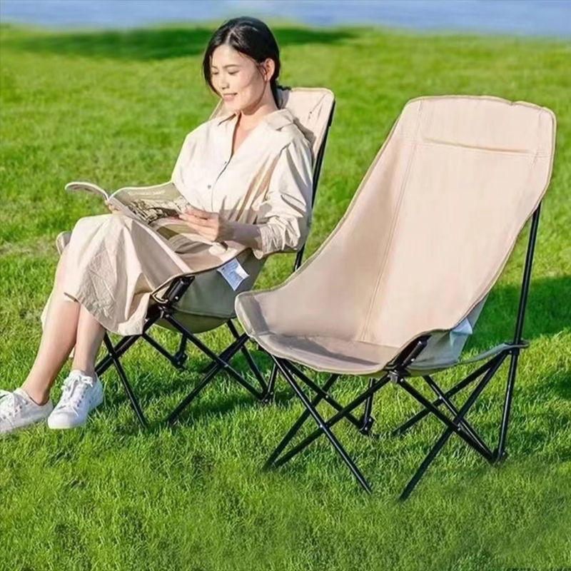 Outdoor High Back Folding Chair Moon Chair Camping Portable Fishing Stool Picnic Recliner Lunch Break Cloth Material