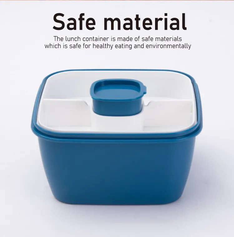 Blue Bento Salad Bowl with-Sauce Pot Integrated Spoon Airtight-Lid Outdoor Picnic Box
