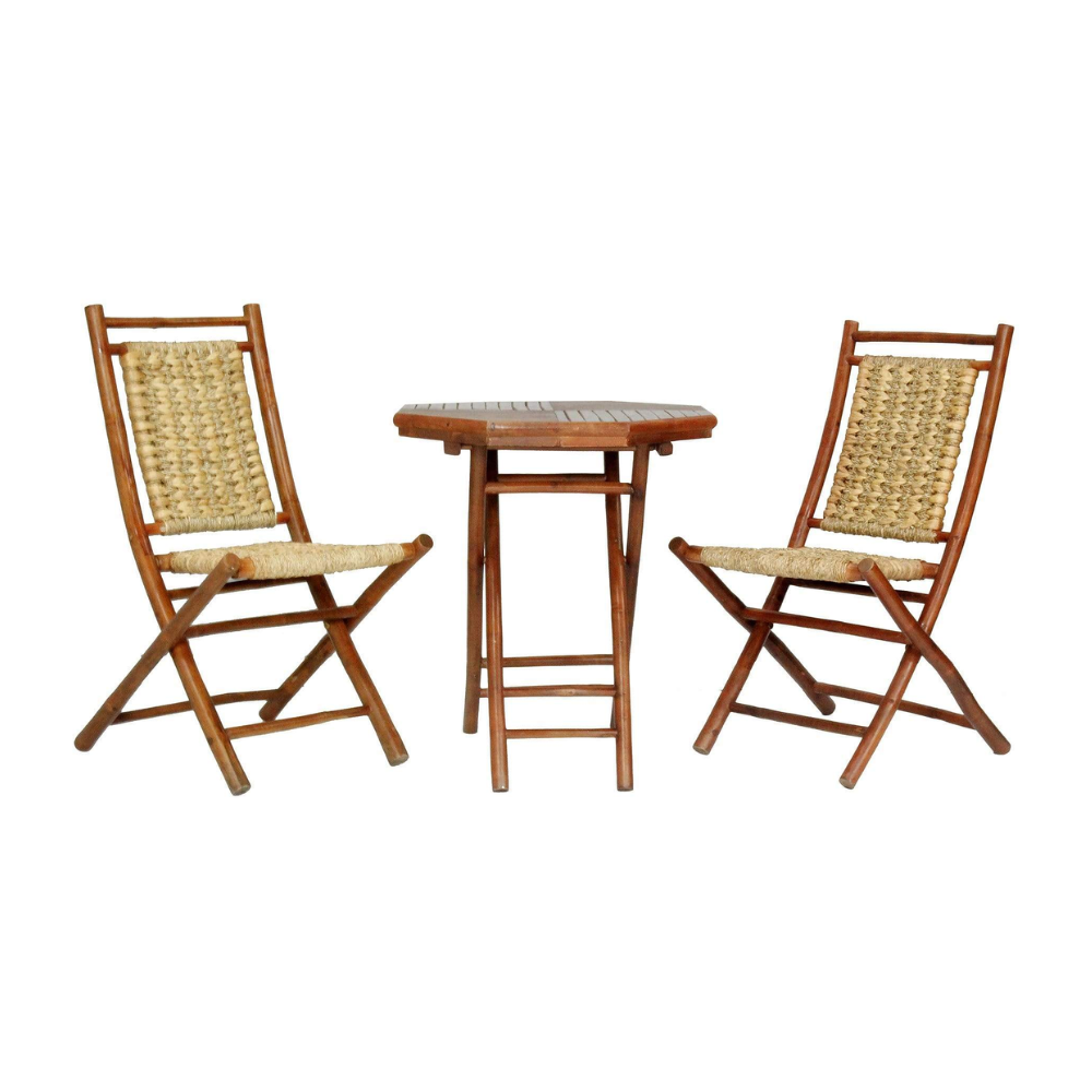 Set Foldable Bamboo Chairs and Table with Water Hyacinth Outdoor Furniture High Quality Wholesale From Vietnam