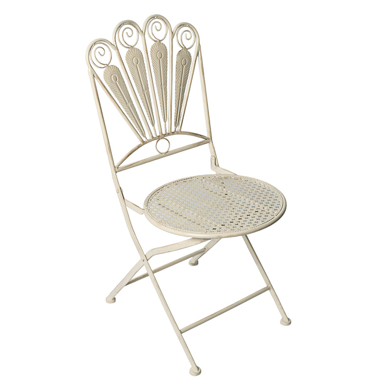 European-style White Metal Frame Wrought-Iron Outdoor Folding Chair Patio Balcony Foldable Lounge Chair for Banquet