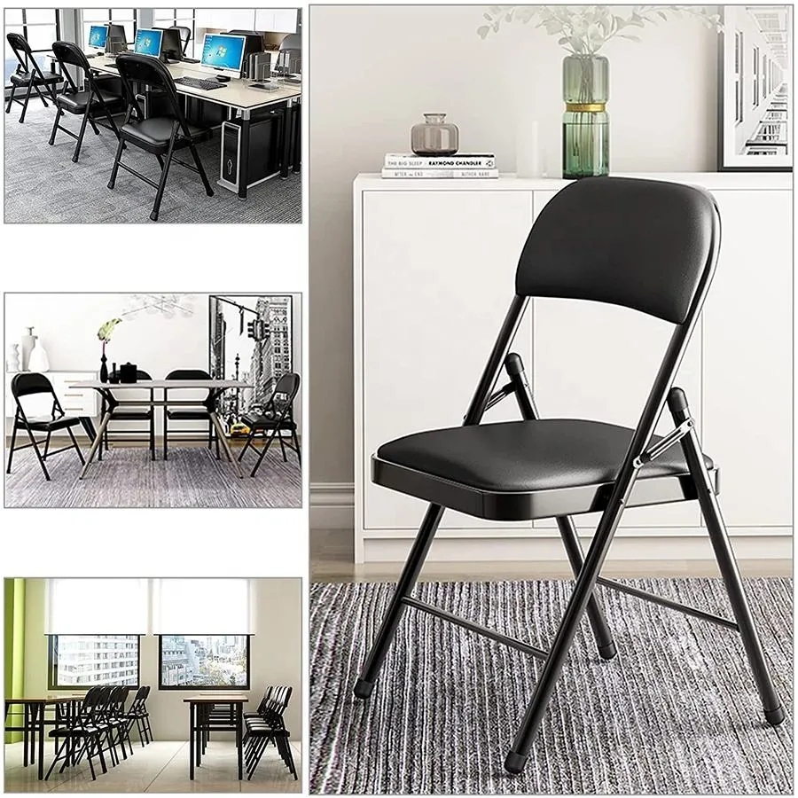 Cheap Portable Home Commercial Events Black Leather Padded Metal Pipe Folding Chair