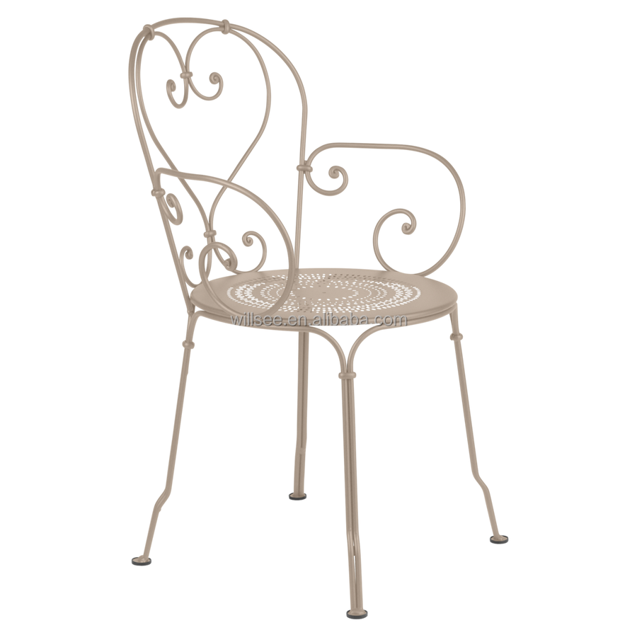 HE-1336 Wedding Outdoor Garden Folding Metal Chair Stackable Wrought Iron Bistro Chairs Garden Wedding Party Events With Armrest