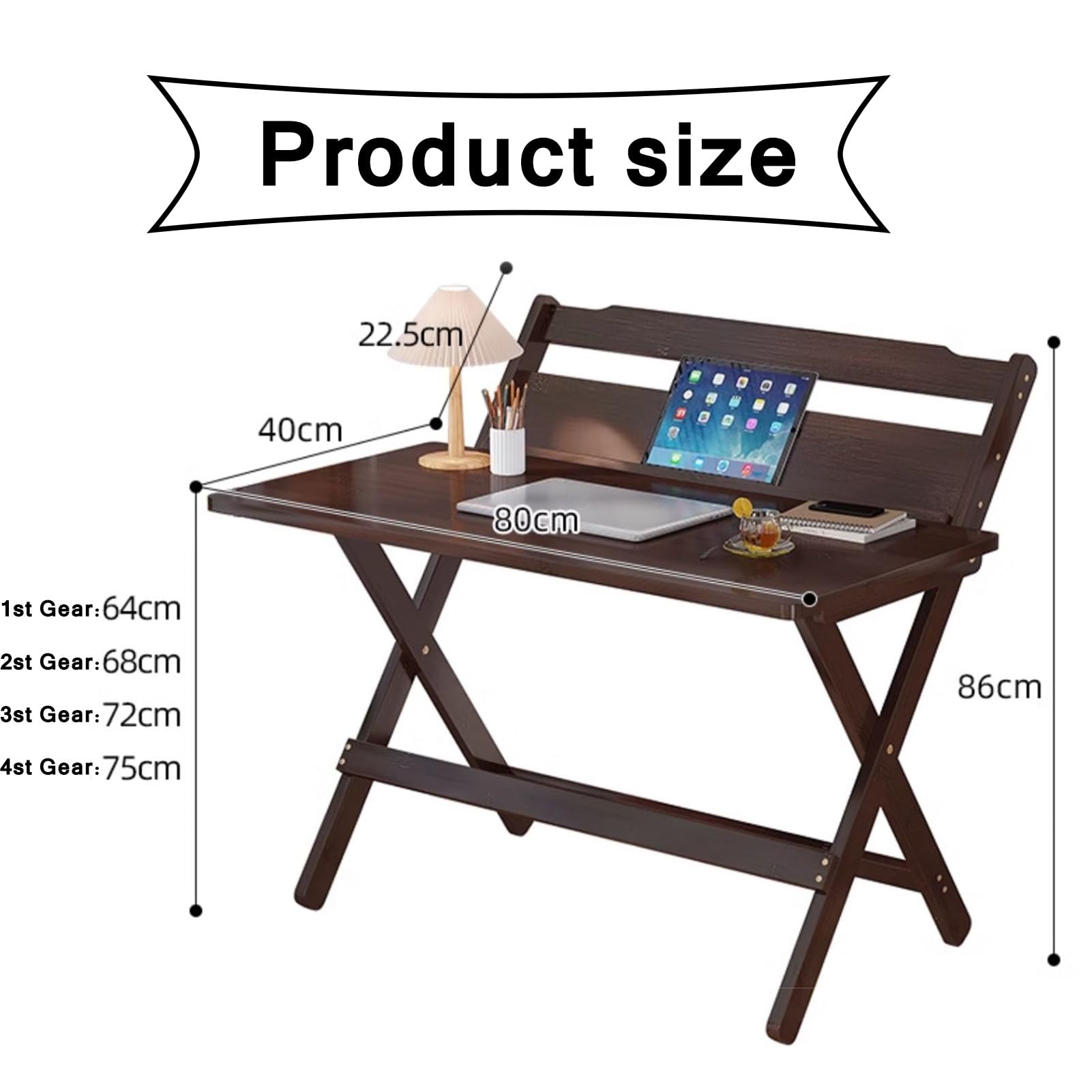 Bamboo Eco-Friendly Portable Adjustable Height Folding Table Chair Set Student Writing Computer Desk Living Study Desk Bookcase