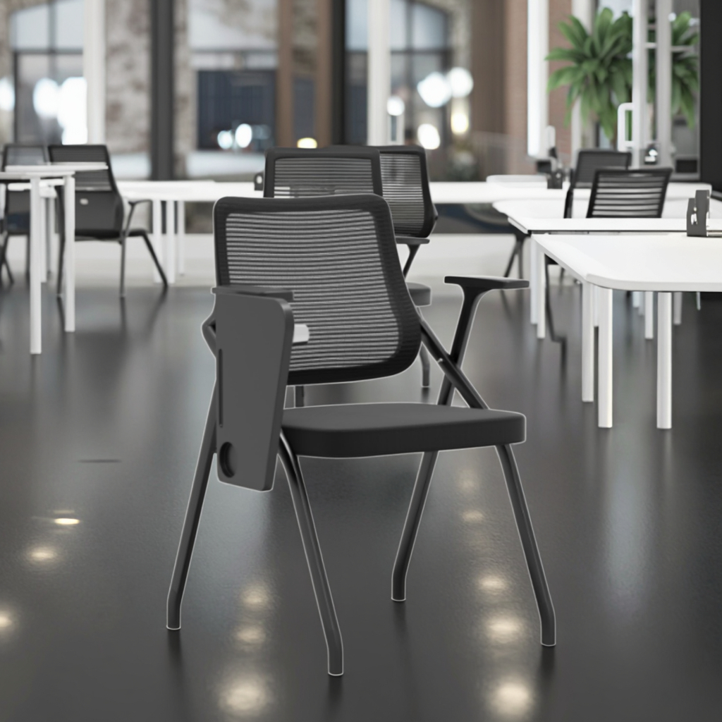 Comfortable Portable Folding Rocking Open Back Training Desk Chair Contemporary Fabric Stainless Steel Frame Fixed Office Chair