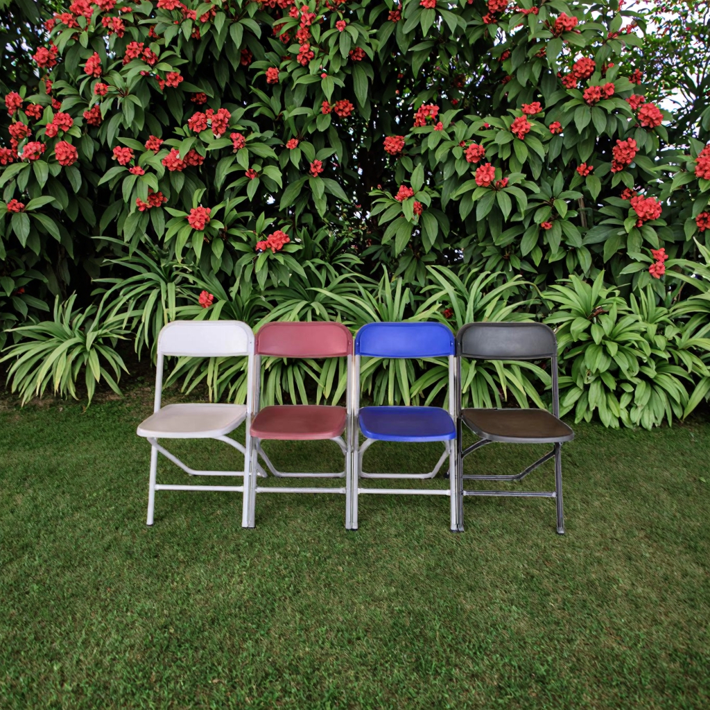 Modern White Folding Steel Chair Resin PP Plastic for Outdoor Garden Lawn Park Events Weddings Villas