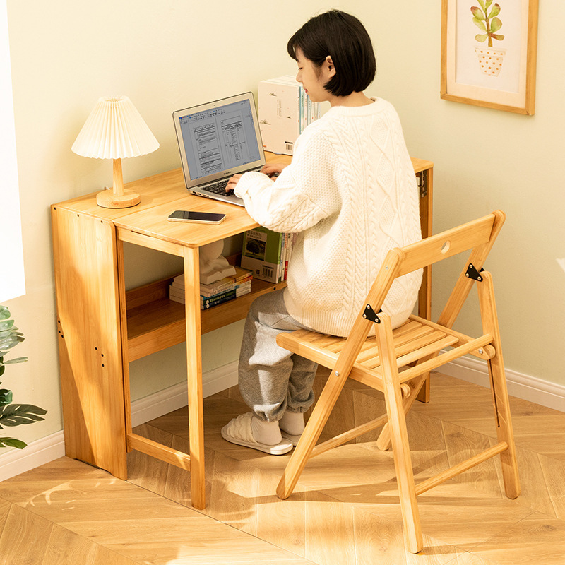 Simple Children's Foldable Adjustable Height Bamboo Study Desk and Chair Set