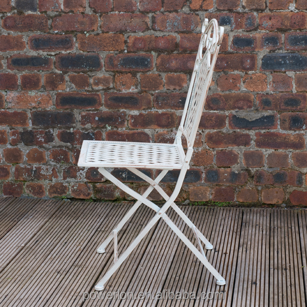 Antique Cream White Wrought Iron Durable Folding Patio Chair Garden Sets