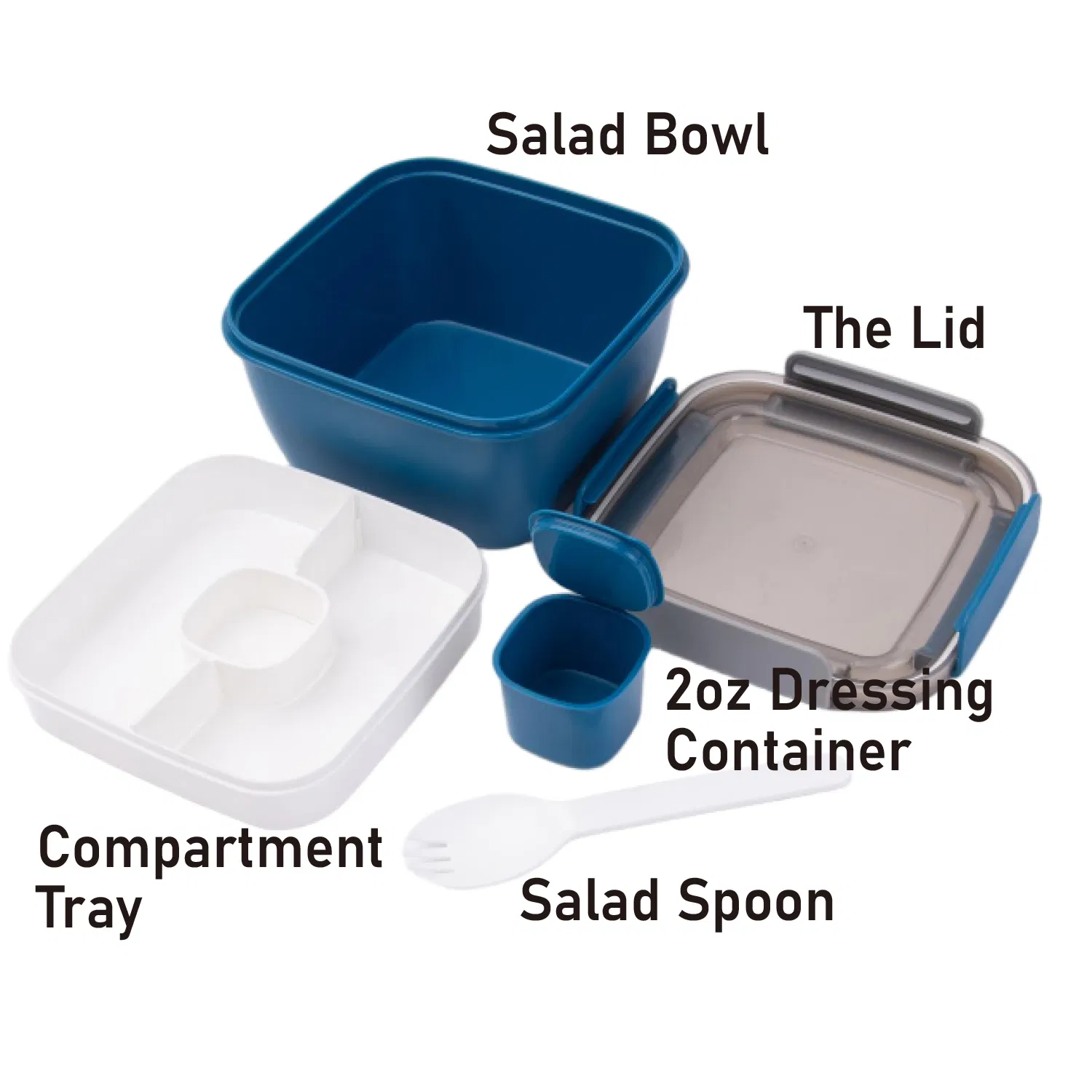 Blue Bento Salad Bowl with-Sauce Pot Integrated Spoon Airtight-Lid Outdoor Picnic Box