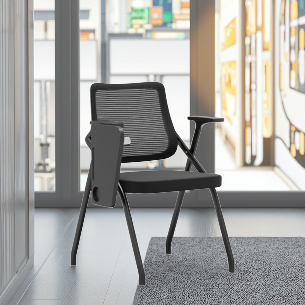 Comfortable Portable Folding Rocking Open Back Training Desk Chair Contemporary Fabric Stainless Steel Frame Fixed Office Chair