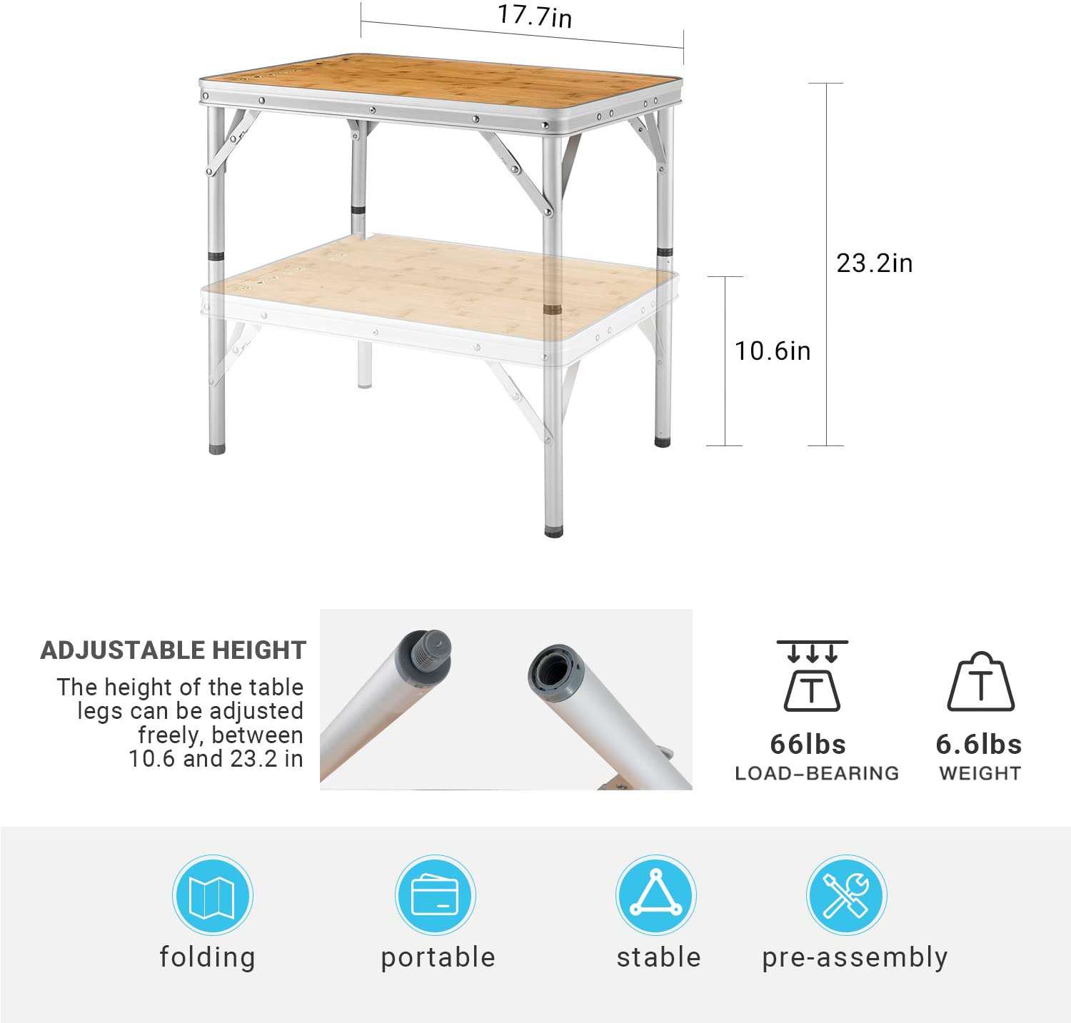 Kamp Sandalyesi Masa Dobravel Plegable Portable Outdoor Bamboo Folding Table Adjustable Wood Foldable Table De Camping for Pi