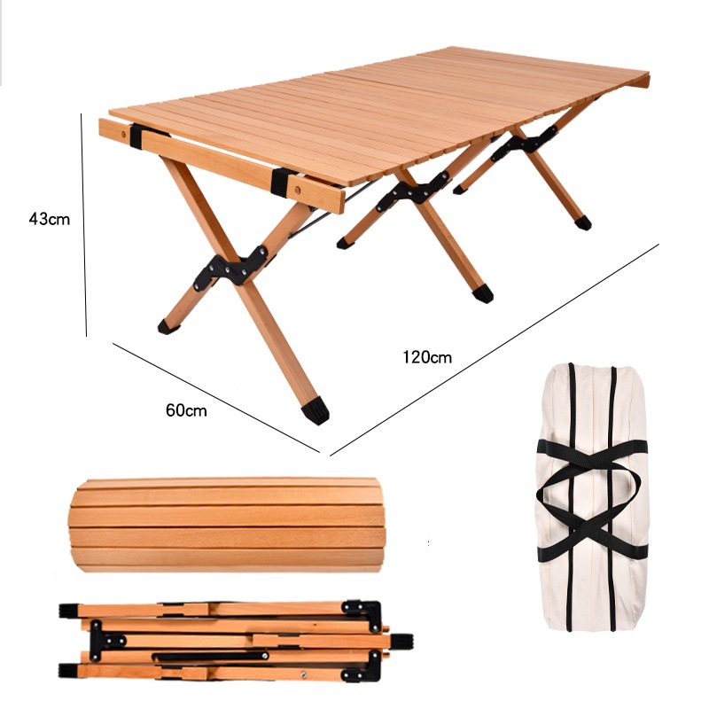 Luxury Outdoor Funiture Mini Portable Foldable Beech Wooden Picnic Valise Long Roll up Folding Wood Camping Table