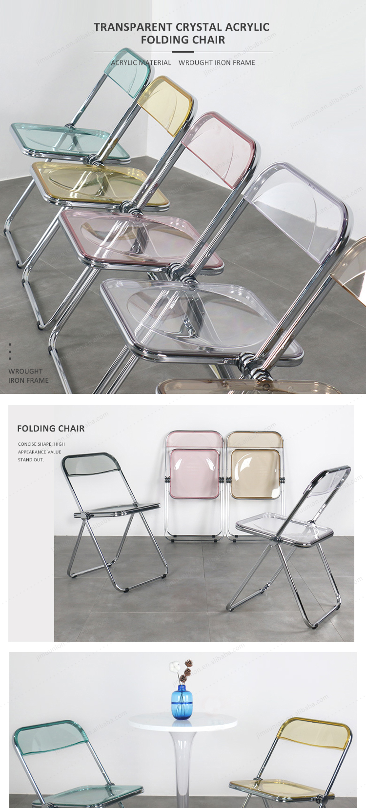 Portable Transparent Crystal Acrylic Stainless Steel Frame Folding Event Chair Plastic Folding Chair