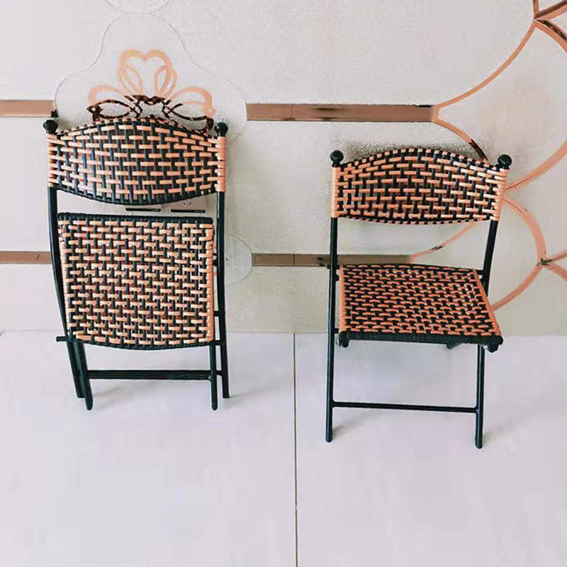 Modern Single Backrest Wrought Iron Metal Frame Folding Rattan Chair Tilting Manual Living Room Garden Outdoor Casual Use