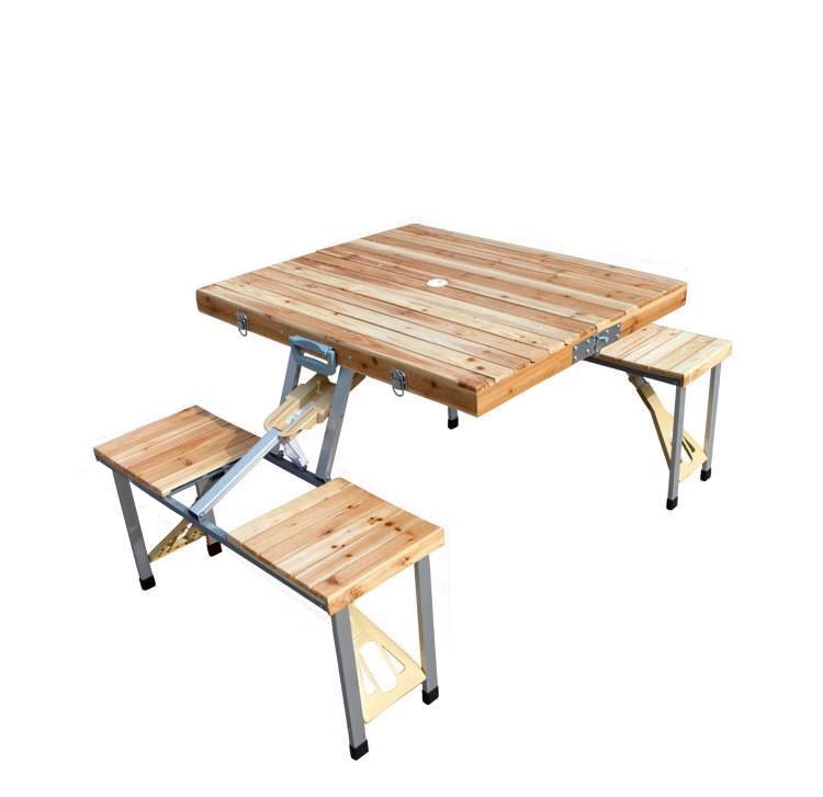 Hot-sale China Wholesale Suitcase 4 Seat Portable Wooden Foldable Outdoor Camping Folding Picnic Table With Umbrella Hole