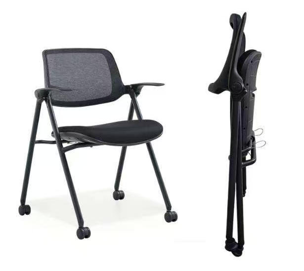 Training Foldable Chair with Mesh Backrest Fabric Seat, Wheels, No Installation , Suitable for School Offices Hotel Meetings