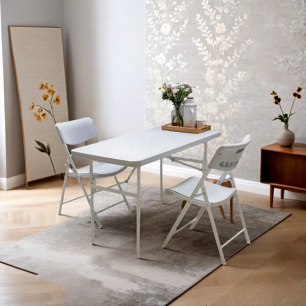 Lightweight White Picnic Table with Integrated Seating for 4