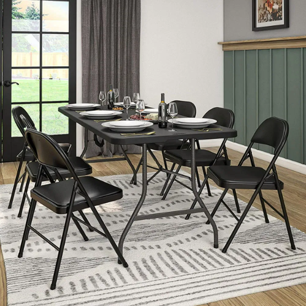 Cheap Portable Home Commercial Events Black Leather Padded Metal Pipe Folding Chair