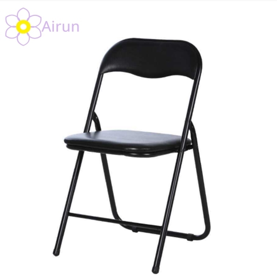 Black Foldable Light Weight Metal Steel Frame Folding School PU Leather Padded Chairs for Meeting Party Event Wedding Training Conference