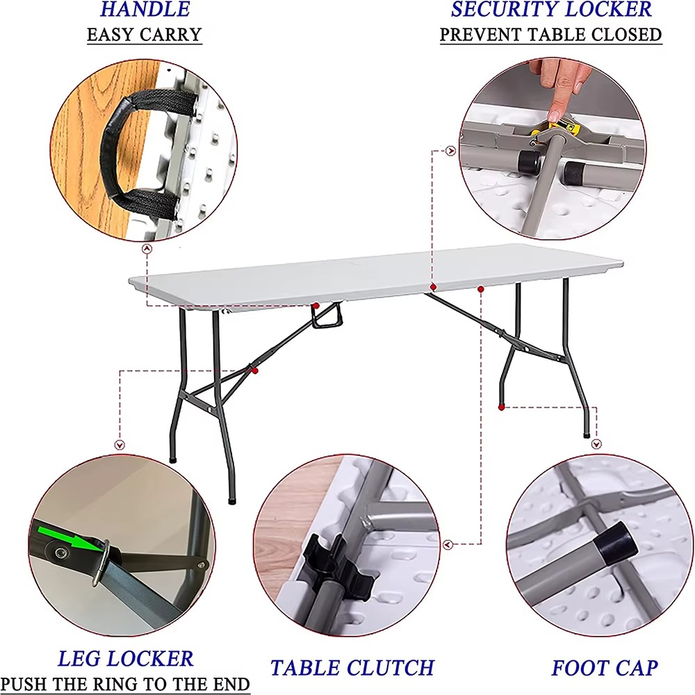 Foldin-Half Table Portable Suitcase Style Folding Camping Dining Table Indoor Outdoor Multipurpose Plastic Modern Desk